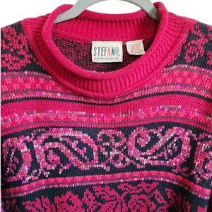 Stefano International Vintage Red‎ Black Fair Isle Sweater One Size Fits All